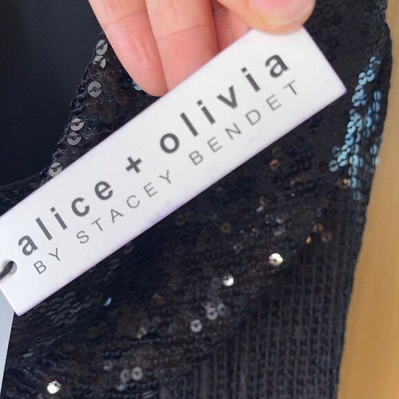 Alice Olivia Womens Dress Size 6 Black Kamryn Sequin Cowl Back Mini New - Picture 6 of 9